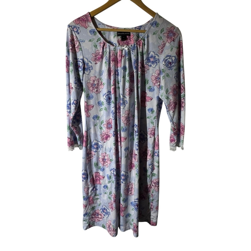 Miss Elaine Nightgown Women's Medium 3/4‎ Sleeves Blue Floral Cottagecore